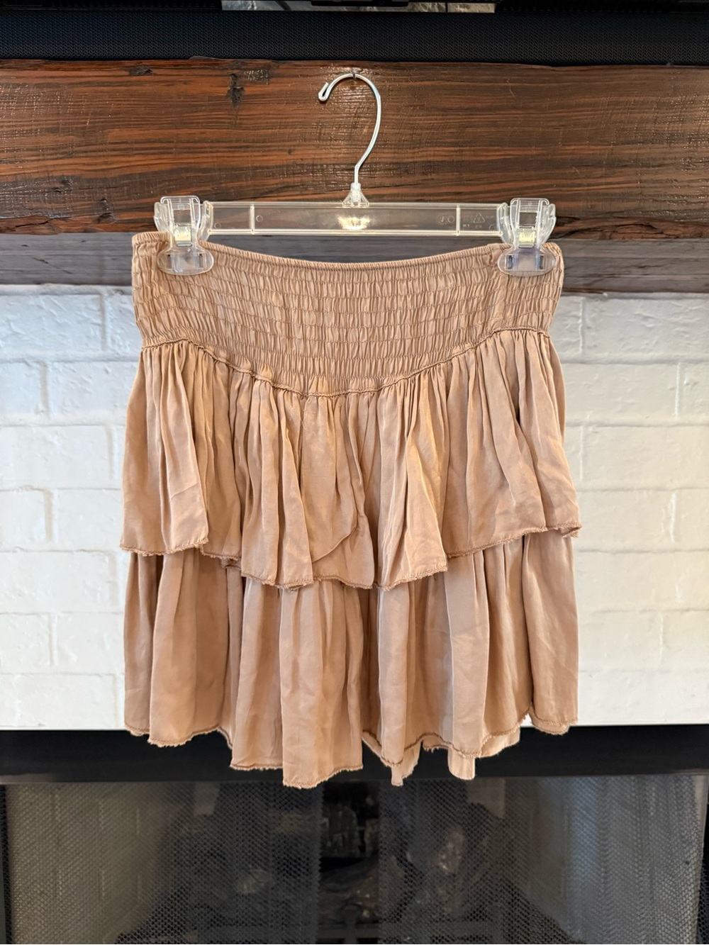 Tiered Smocked Mini Skirt - Light Beige